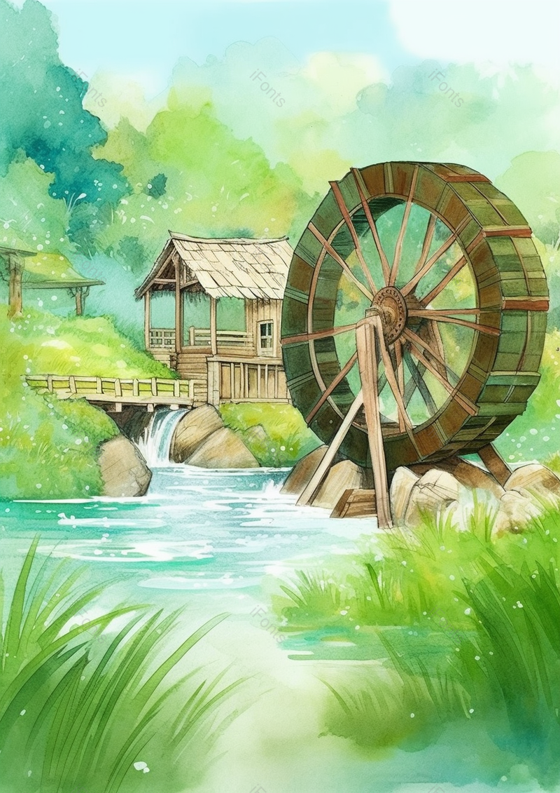 夏季小桥流水人家清新插画背景,插画/手绘图,插画/手绘图库,插画/手绘图下载,插画/手绘